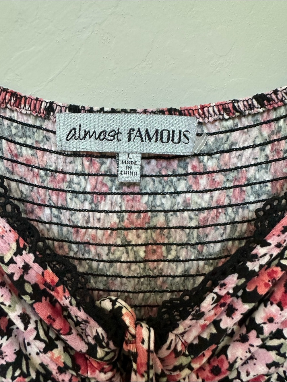 Almost Famous Pink & Black Floral Smocked Long Sleeve Mini Dress - Picture 6 of 9